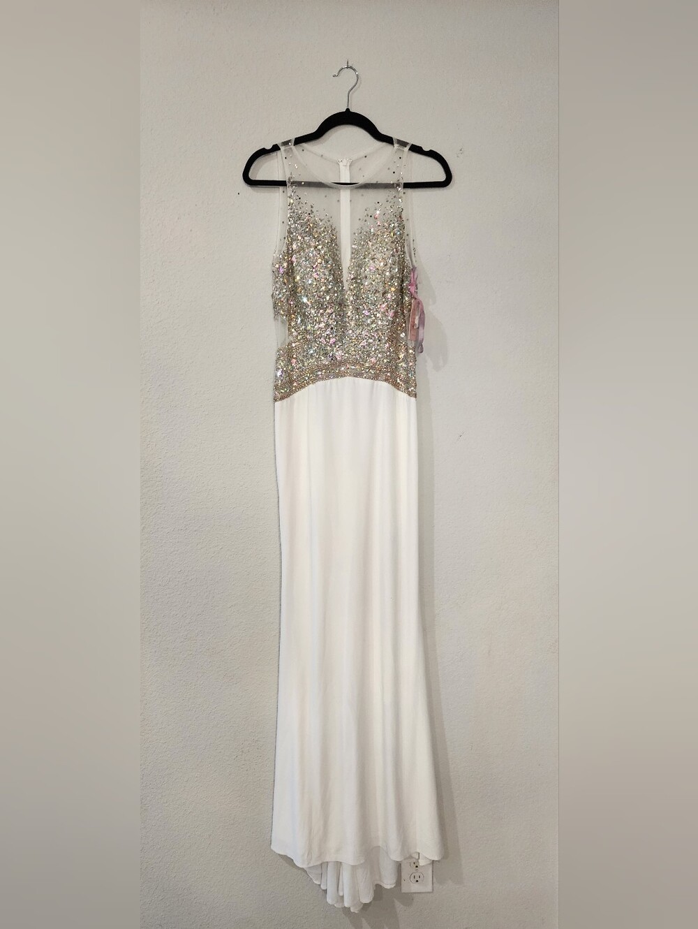 Blush White Prom Dress with Gold Sequin Bodice